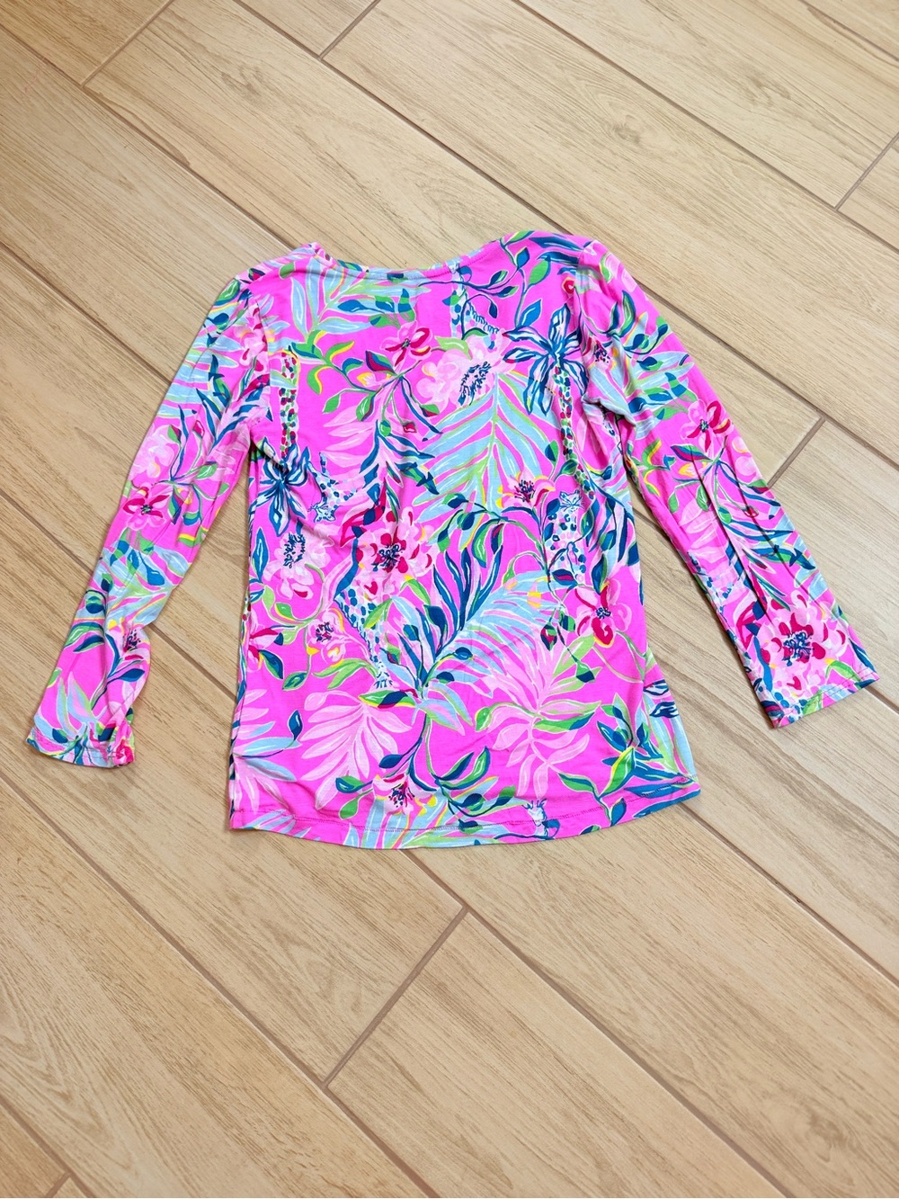 Lilly Pulitzer I’m Feline Fine PJ Knit Top Plumeria Pink Tropical Leopard Size S - Picture 8 of 8